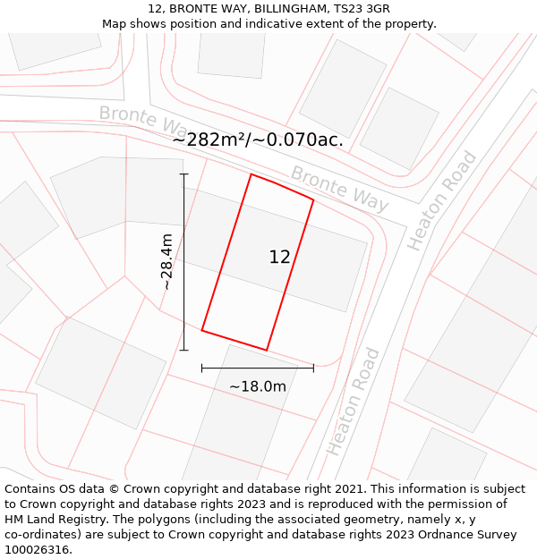 12, BRONTE WAY, BILLINGHAM, TS23 3GR: Plot and title map