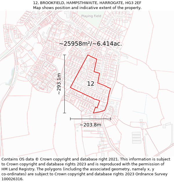 12, BROOKFIELD, HAMPSTHWAITE, HARROGATE, HG3 2EF: Plot and title map