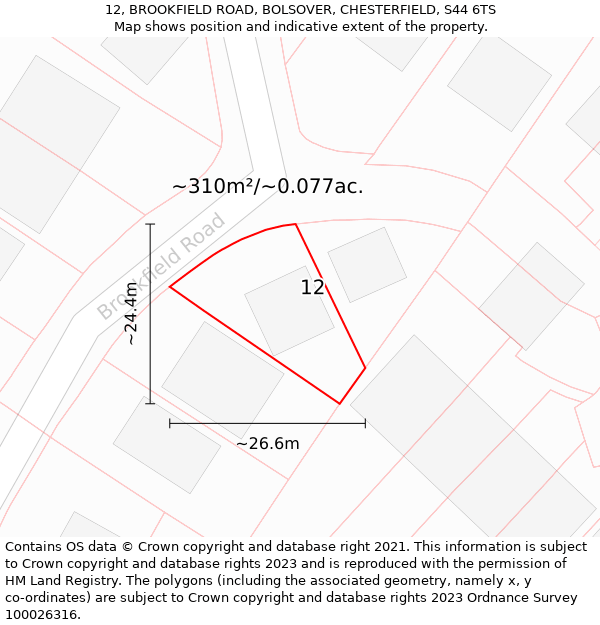 12, BROOKFIELD ROAD, BOLSOVER, CHESTERFIELD, S44 6TS: Plot and title map