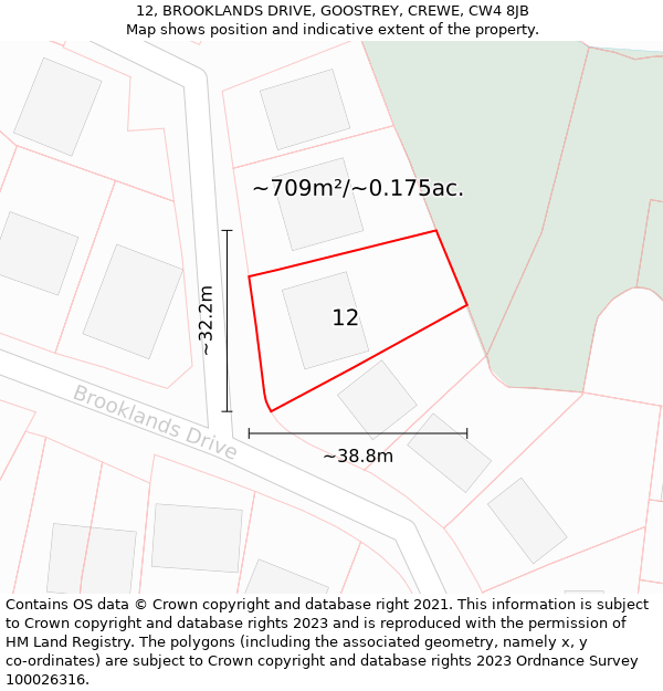 12, BROOKLANDS DRIVE, GOOSTREY, CREWE, CW4 8JB: Plot and title map