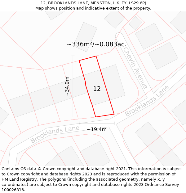 12, BROOKLANDS LANE, MENSTON, ILKLEY, LS29 6PJ: Plot and title map