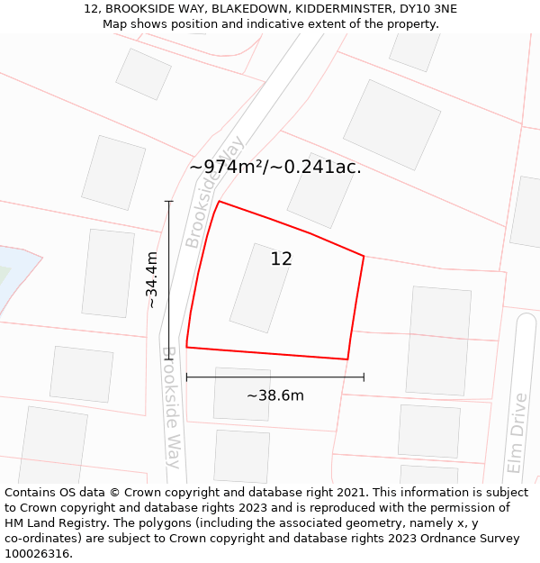 12, BROOKSIDE WAY, BLAKEDOWN, KIDDERMINSTER, DY10 3NE: Plot and title map