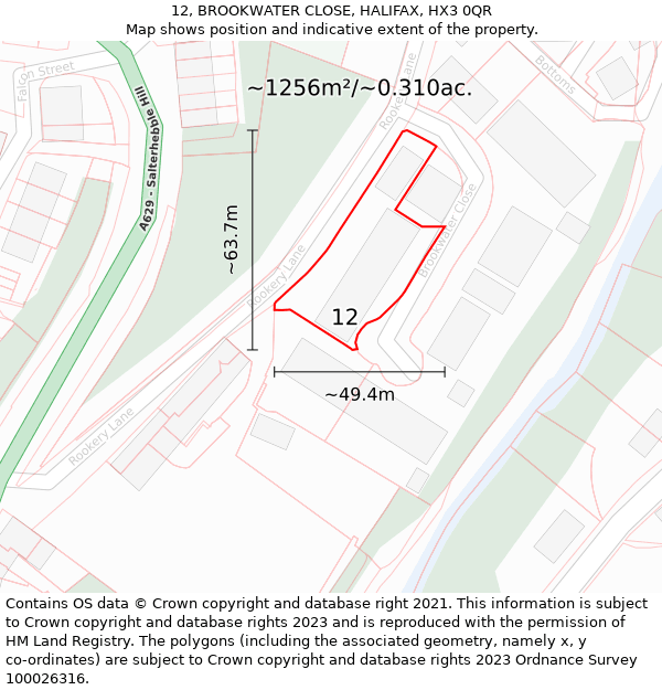 12, BROOKWATER CLOSE, HALIFAX, HX3 0QR: Plot and title map