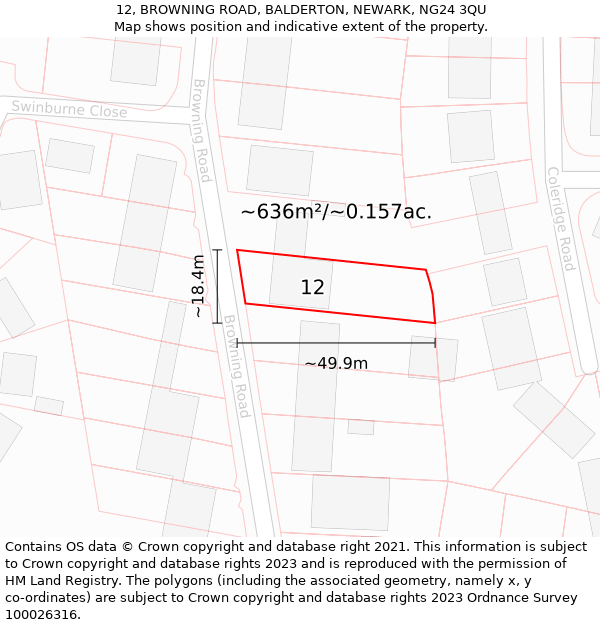 12, BROWNING ROAD, BALDERTON, NEWARK, NG24 3QU: Plot and title map