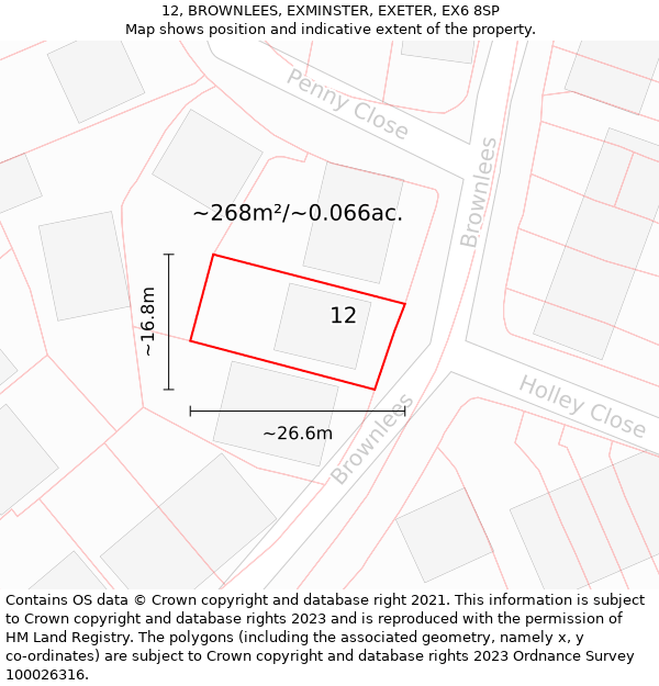 12, BROWNLEES, EXMINSTER, EXETER, EX6 8SP: Plot and title map