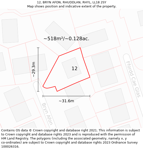 12, BRYN AFON, RHUDDLAN, RHYL, LL18 2SY: Plot and title map