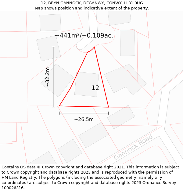 12, BRYN GANNOCK, DEGANWY, CONWY, LL31 9UG: Plot and title map