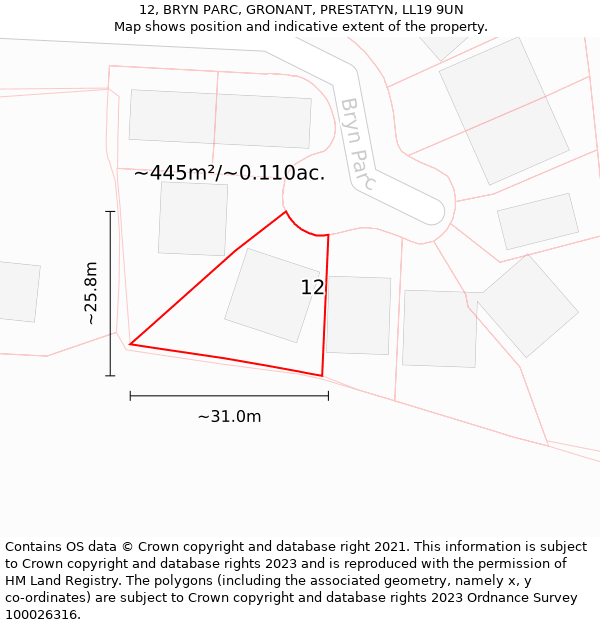 12, BRYN PARC, GRONANT, PRESTATYN, LL19 9UN: Plot and title map