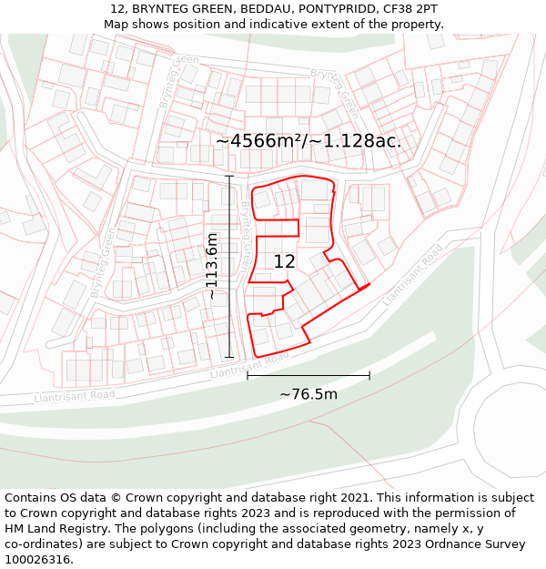 12, BRYNTEG GREEN, BEDDAU, PONTYPRIDD, CF38 2PT: Plot and title map