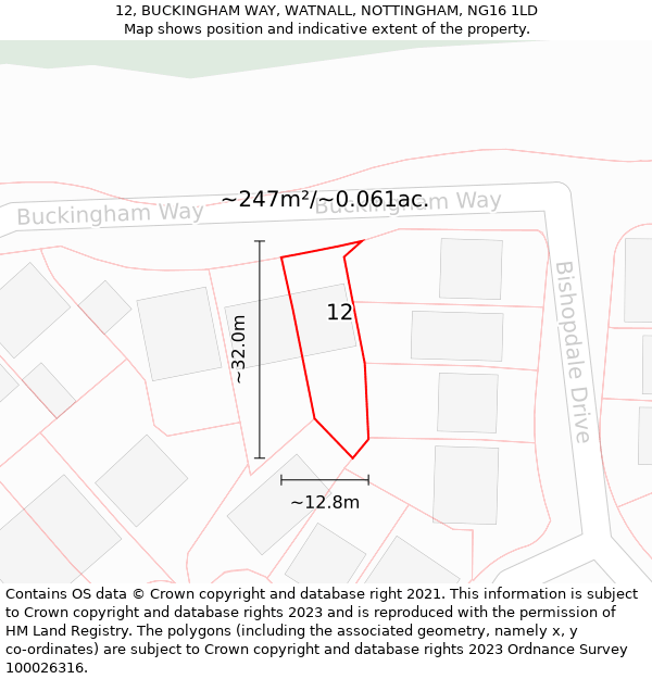 12, BUCKINGHAM WAY, WATNALL, NOTTINGHAM, NG16 1LD: Plot and title map