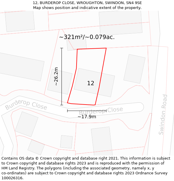 12, BURDEROP CLOSE, WROUGHTON, SWINDON, SN4 9SE: Plot and title map