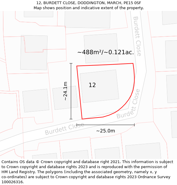 12, BURDETT CLOSE, DODDINGTON, MARCH, PE15 0SF: Plot and title map