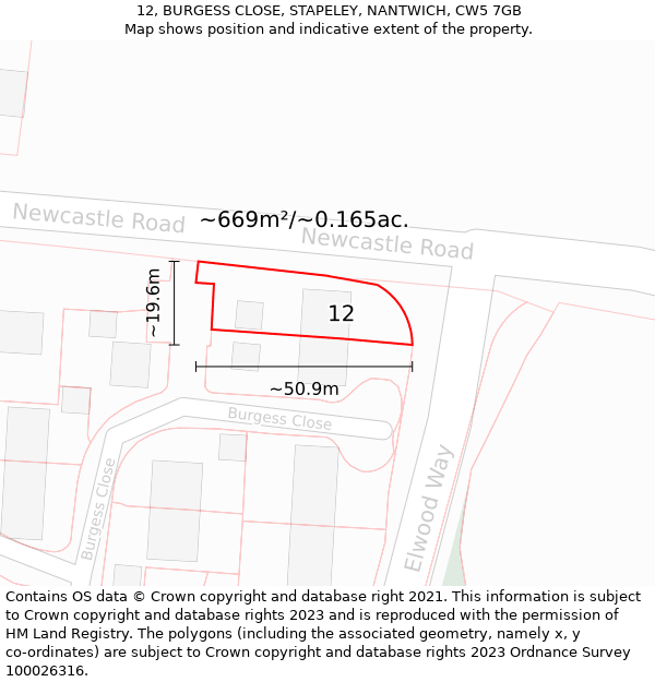 12, BURGESS CLOSE, STAPELEY, NANTWICH, CW5 7GB: Plot and title map