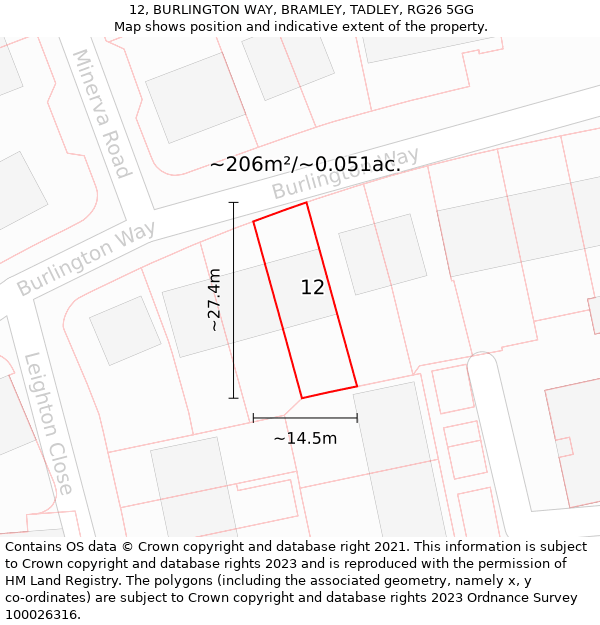 12, BURLINGTON WAY, BRAMLEY, TADLEY, RG26 5GG: Plot and title map