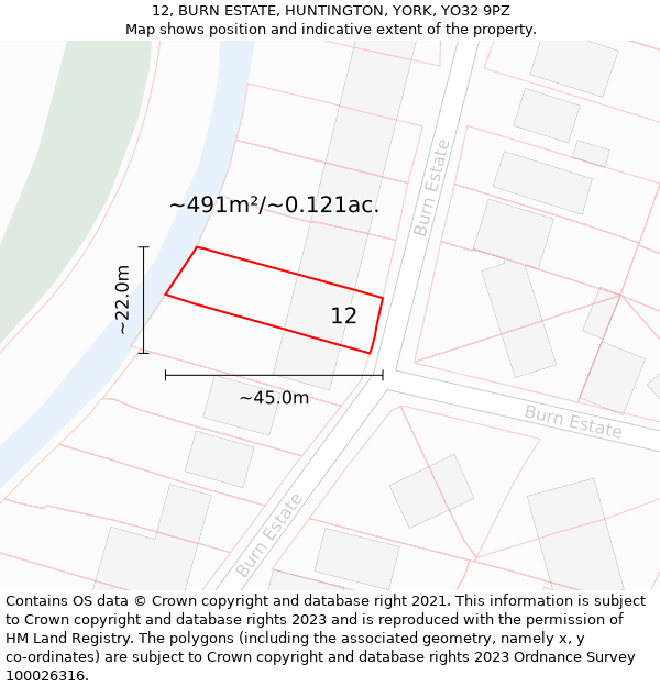 12, BURN ESTATE, HUNTINGTON, YORK, YO32 9PZ: Plot and title map