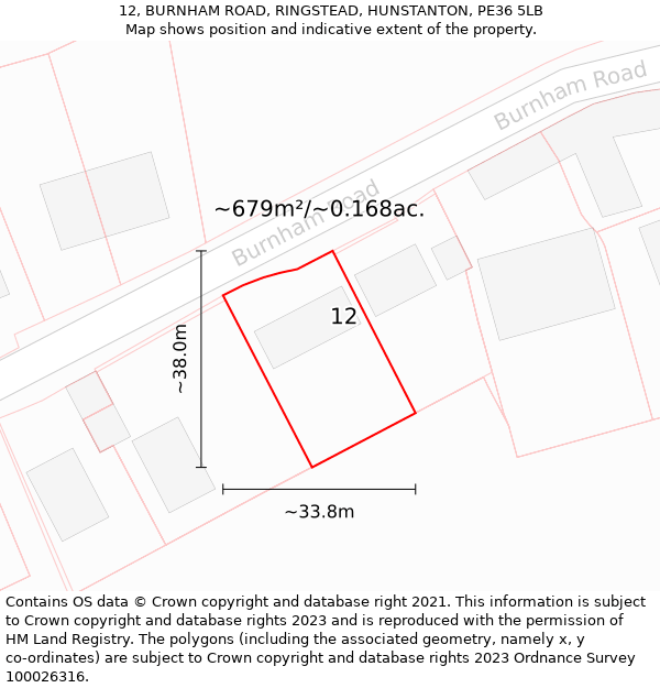 12, BURNHAM ROAD, RINGSTEAD, HUNSTANTON, PE36 5LB: Plot and title map