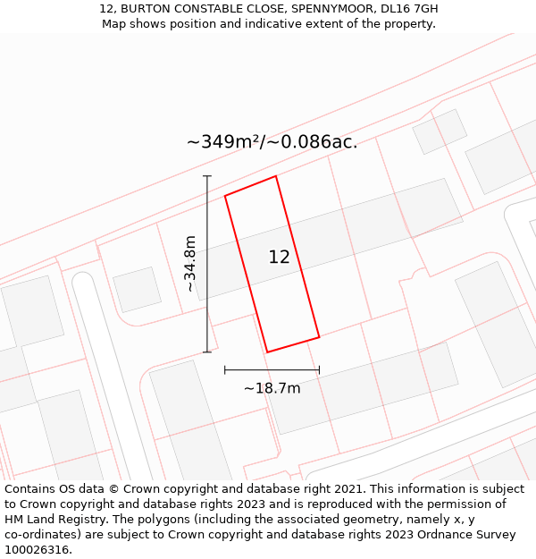 12, BURTON CONSTABLE CLOSE, SPENNYMOOR, DL16 7GH: Plot and title map