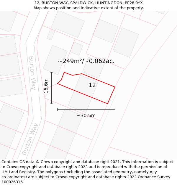 12, BURTON WAY, SPALDWICK, HUNTINGDON, PE28 0YX: Plot and title map