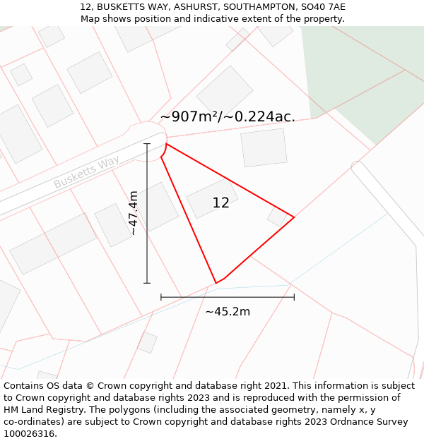 12, BUSKETTS WAY, ASHURST, SOUTHAMPTON, SO40 7AE: Plot and title map