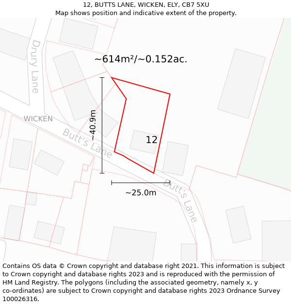 12, BUTTS LANE, WICKEN, ELY, CB7 5XU: Plot and title map