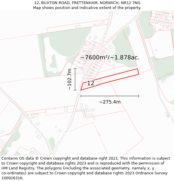 12, BUXTON ROAD, FRETTENHAM, NORWICH, NR12 7NG: Plot and title map