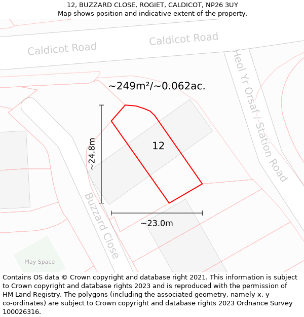 12, BUZZARD CLOSE, ROGIET, CALDICOT, NP26 3UY: Plot and title map