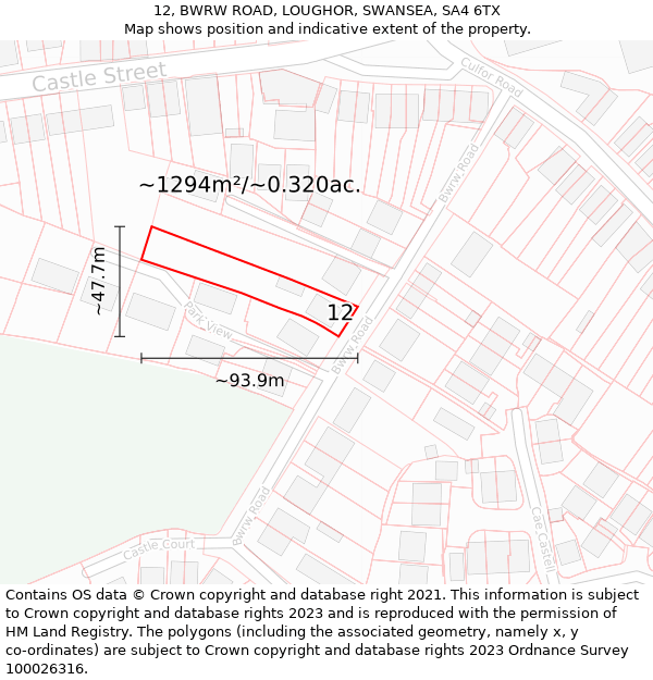 12, BWRW ROAD, LOUGHOR, SWANSEA, SA4 6TX: Plot and title map