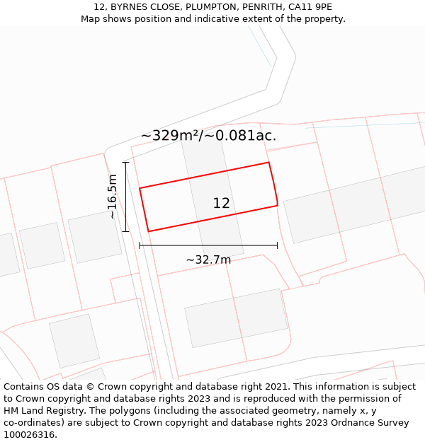 12, BYRNES CLOSE, PLUMPTON, PENRITH, CA11 9PE: Plot and title map