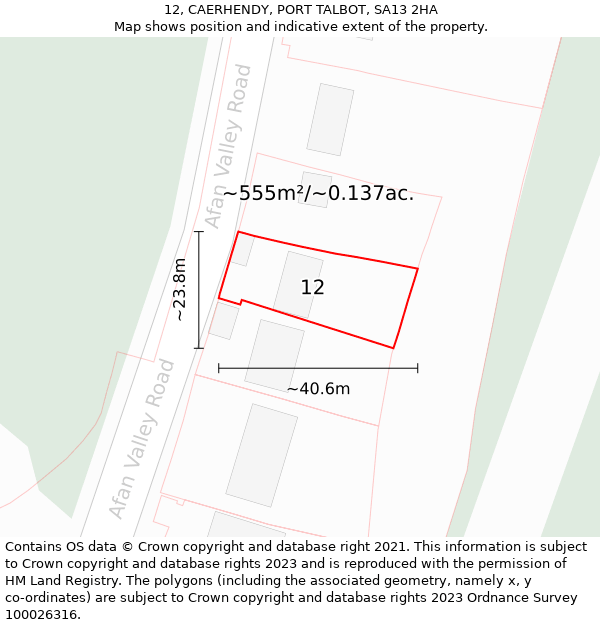 12, CAERHENDY, PORT TALBOT, SA13 2HA: Plot and title map