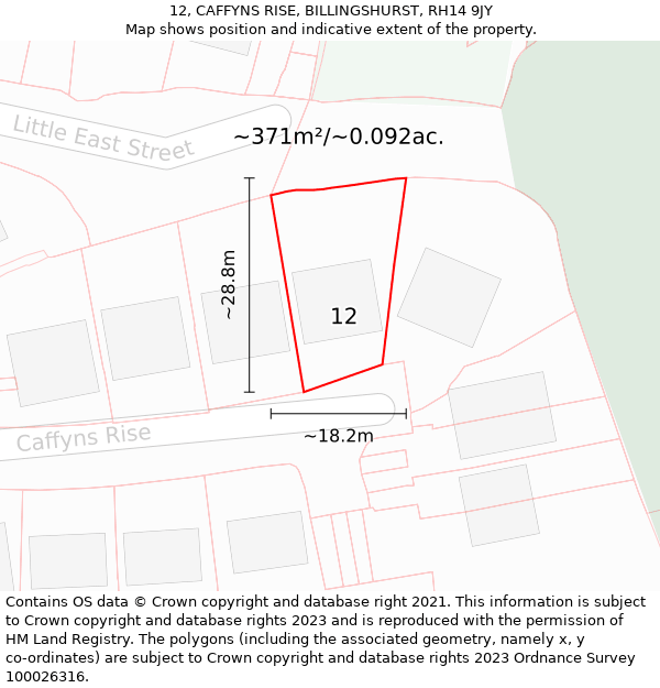 12, CAFFYNS RISE, BILLINGSHURST, RH14 9JY: Plot and title map