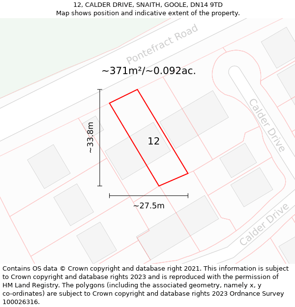 12, CALDER DRIVE, SNAITH, GOOLE, DN14 9TD: Plot and title map