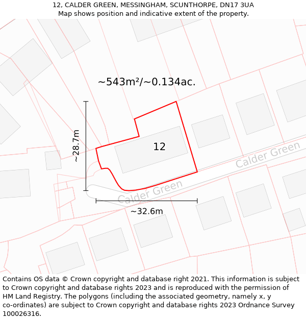 12, CALDER GREEN, MESSINGHAM, SCUNTHORPE, DN17 3UA: Plot and title map