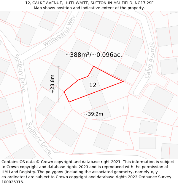 12, CALKE AVENUE, HUTHWAITE, SUTTON-IN-ASHFIELD, NG17 2SF: Plot and title map