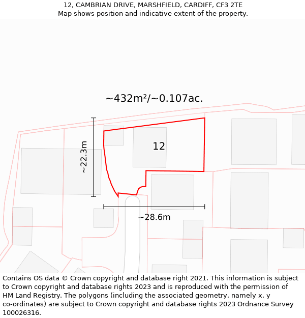 12, CAMBRIAN DRIVE, MARSHFIELD, CARDIFF, CF3 2TE: Plot and title map