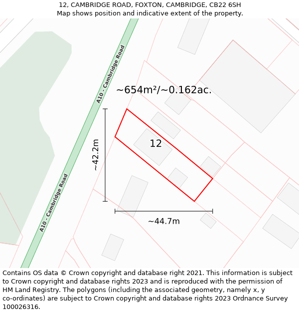 12, CAMBRIDGE ROAD, FOXTON, CAMBRIDGE, CB22 6SH: Plot and title map