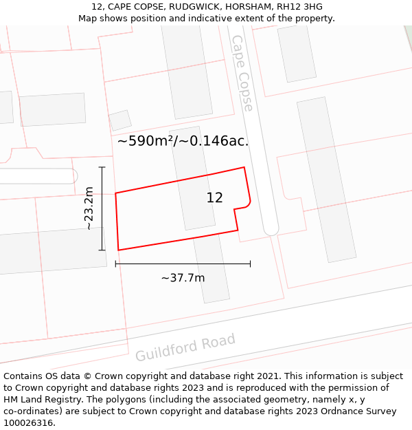 12, CAPE COPSE, RUDGWICK, HORSHAM, RH12 3HG: Plot and title map