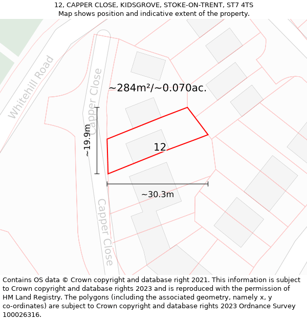 12, CAPPER CLOSE, KIDSGROVE, STOKE-ON-TRENT, ST7 4TS: Plot and title map