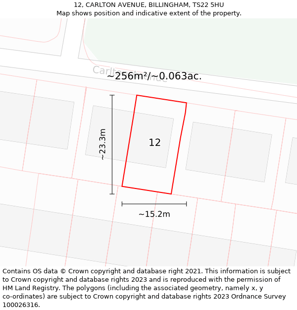 12, CARLTON AVENUE, BILLINGHAM, TS22 5HU: Plot and title map