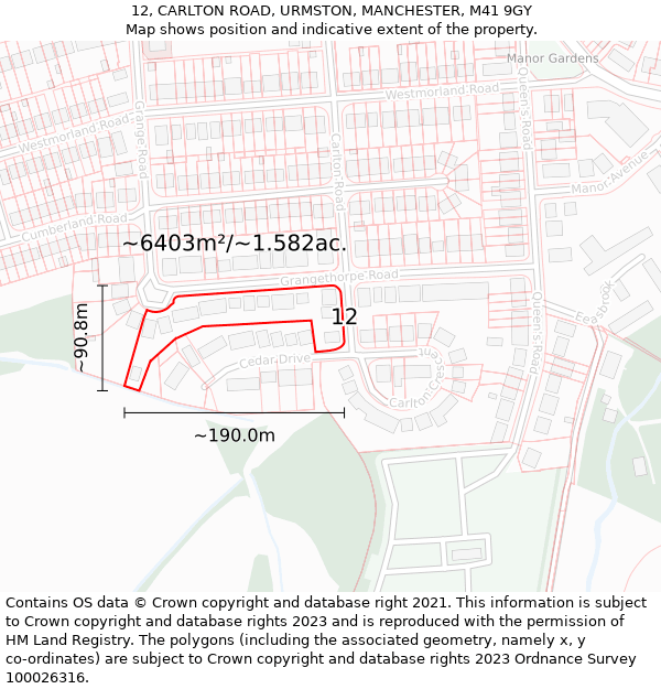 12, CARLTON ROAD, URMSTON, MANCHESTER, M41 9GY: Plot and title map