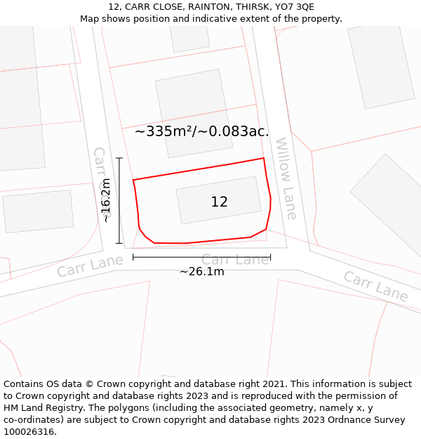 12, CARR CLOSE, RAINTON, THIRSK, YO7 3QE: Plot and title map