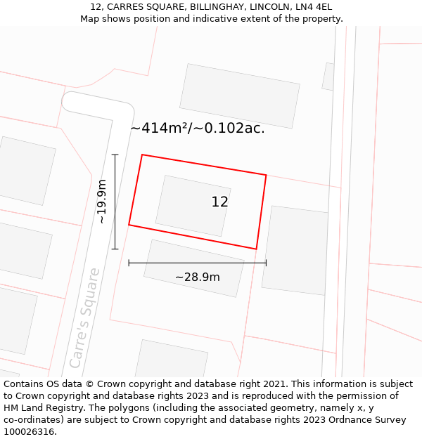 12, CARRES SQUARE, BILLINGHAY, LINCOLN, LN4 4EL: Plot and title map