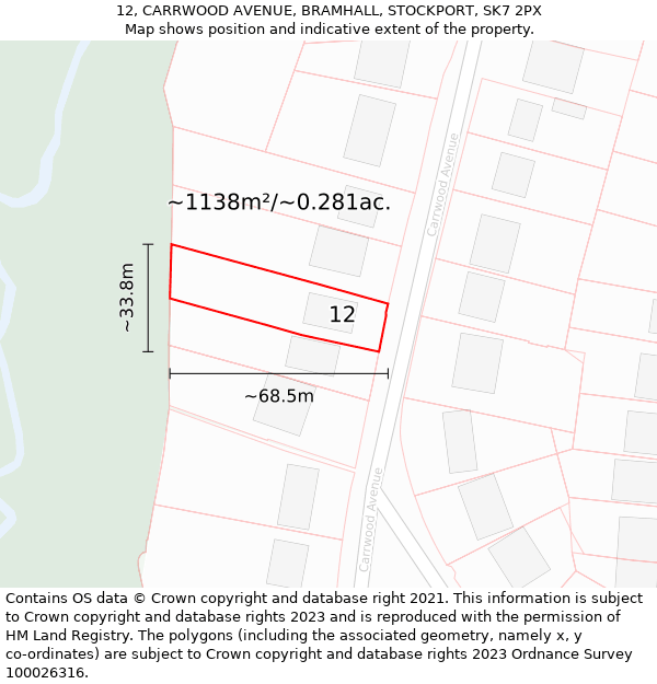 12, CARRWOOD AVENUE, BRAMHALL, STOCKPORT, SK7 2PX: Plot and title map