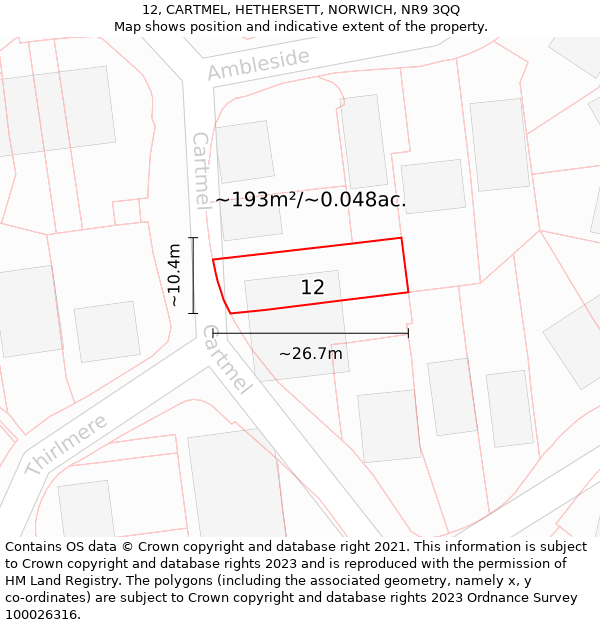 12, CARTMEL, HETHERSETT, NORWICH, NR9 3QQ: Plot and title map