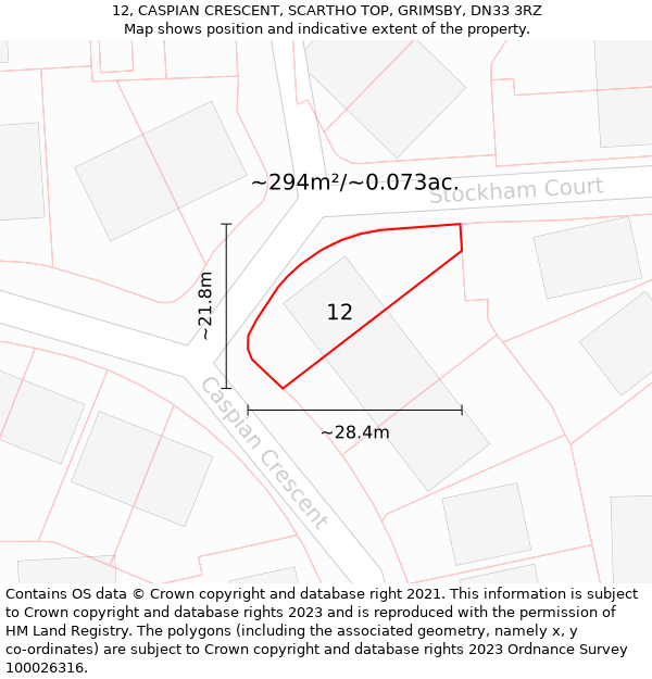 12, CASPIAN CRESCENT, SCARTHO TOP, GRIMSBY, DN33 3RZ: Plot and title map