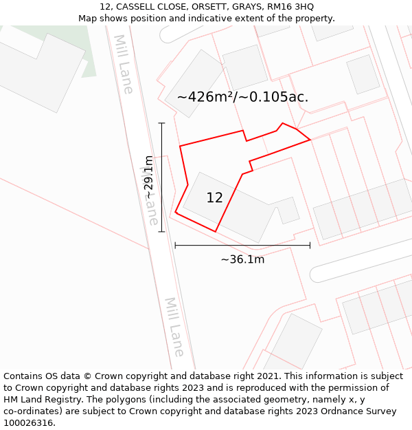 12, CASSELL CLOSE, ORSETT, GRAYS, RM16 3HQ: Plot and title map