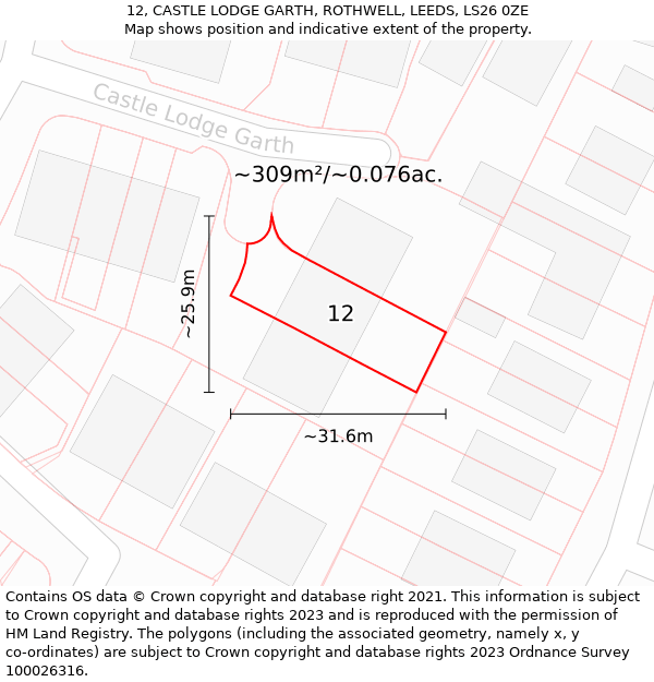 12, CASTLE LODGE GARTH, ROTHWELL, LEEDS, LS26 0ZE: Plot and title map