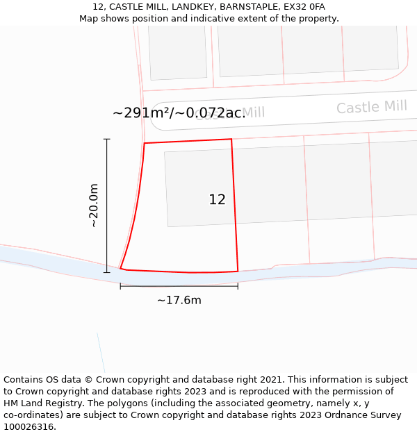 12, CASTLE MILL, LANDKEY, BARNSTAPLE, EX32 0FA: Plot and title map