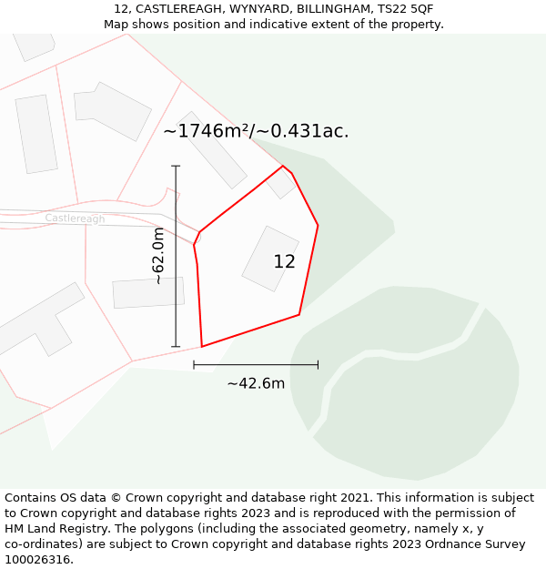 12, CASTLEREAGH, WYNYARD, BILLINGHAM, TS22 5QF: Plot and title map