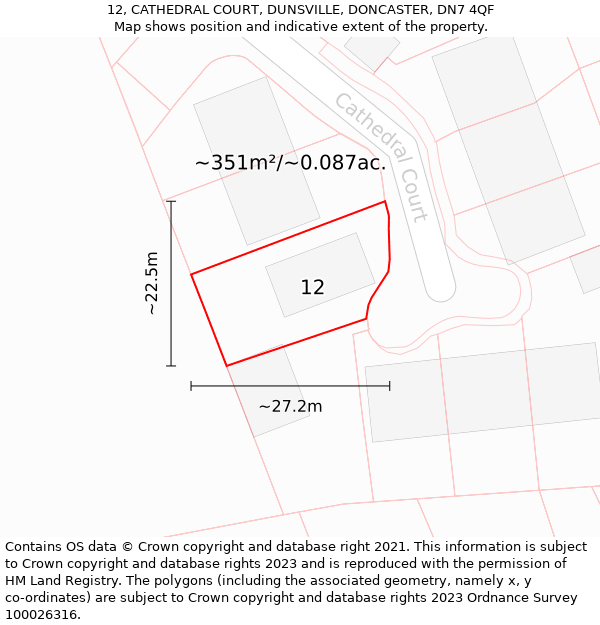 12, CATHEDRAL COURT, DUNSVILLE, DONCASTER, DN7 4QF: Plot and title map