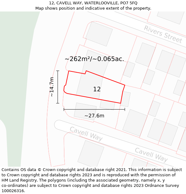 12, CAVELL WAY, WATERLOOVILLE, PO7 5FQ: Plot and title map